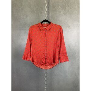 L Agence Jill Red‎ Printed Silk Blouse 3/4 Sleeve Size Medium